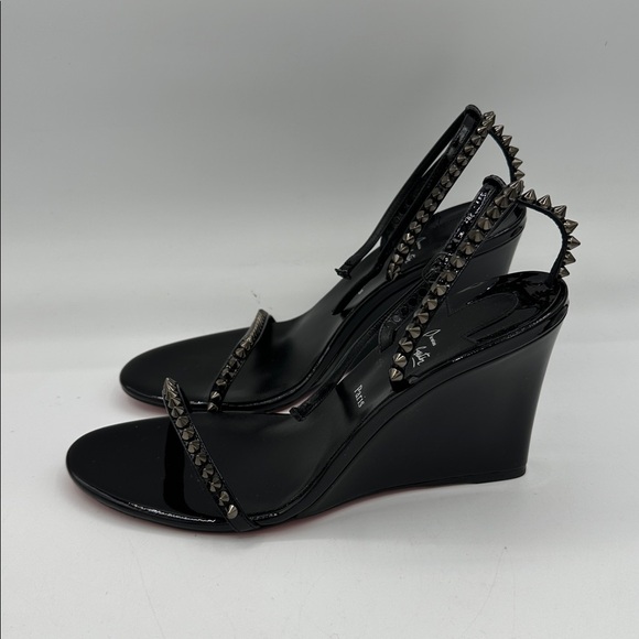 Christian Louboutin So Me 85 Black Leather Wedge Sandals Size 41 EU / 11 US NWOB - Picture 5 of 13